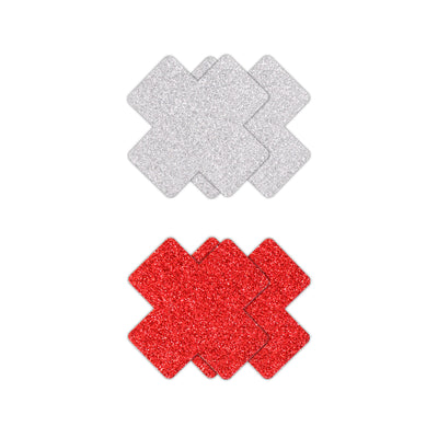 Pretty Pasties - Glitter Cross - Red/Silver - 2 Pair (8189926768857)