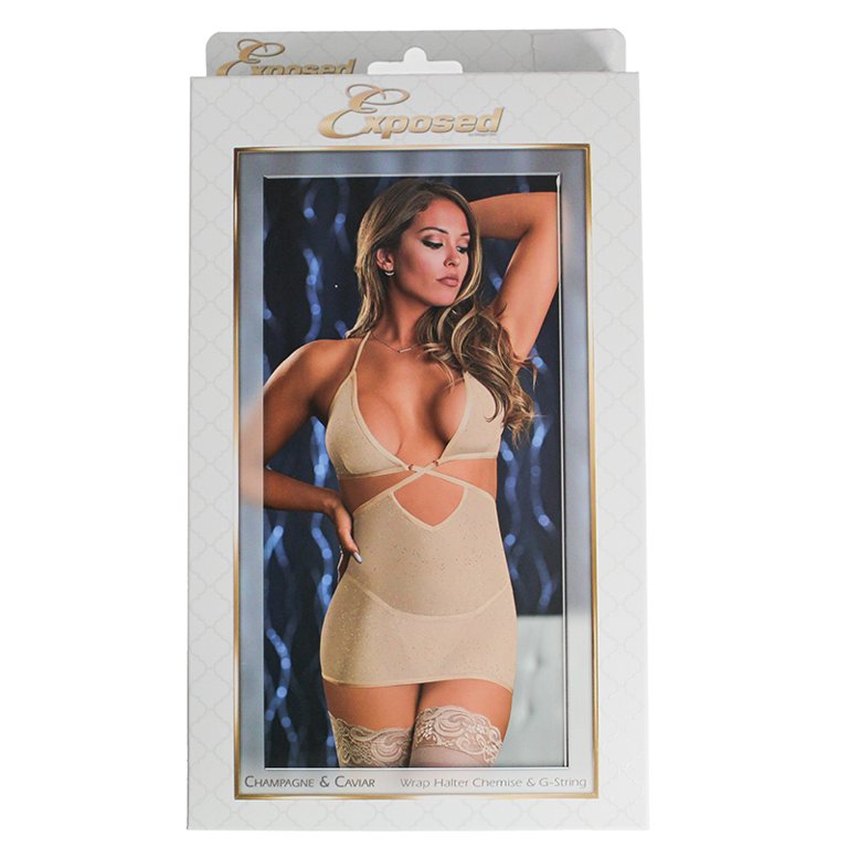 Wrap Halter Chemise & G-String - Champagne Caviar (9079211557081)