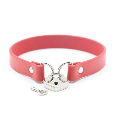 Collar - Heart Lock Connector Neck Collar with Key - Red (8939401740505)