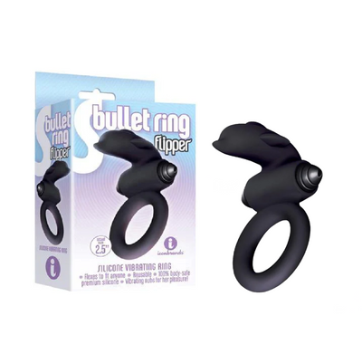 The 9's - Silicone Bullet Tongue Flipper Cock Ring Black (8614939590873)