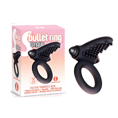 The 9's - Silicone Bullet Tongue Cock Ring Ring Black (8614915014873)