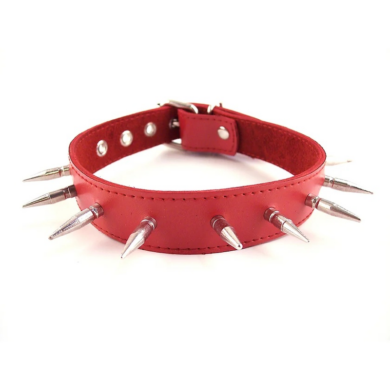 Leather Spiked Collar Red (8181778612441)
