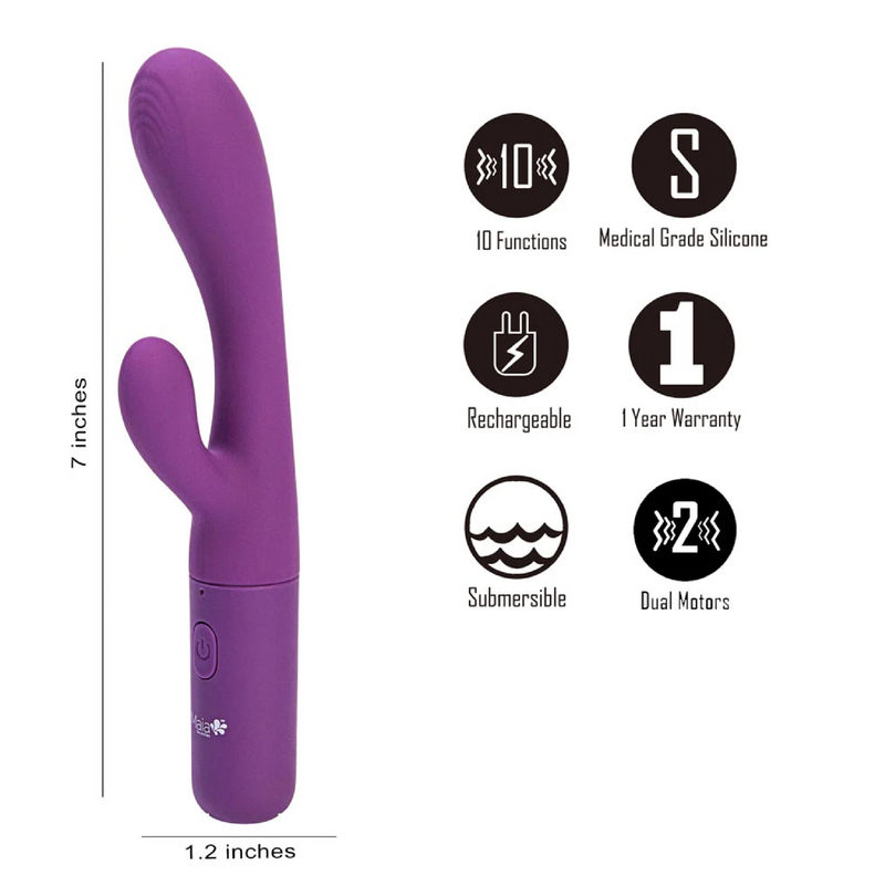 VIBELITE Rayla 10-Function Silicone Dual Stimulator Rechargeable Vibrator Purple (8572543729881)