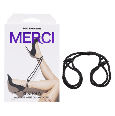Merci - Restrain - 6mm Hemp Wrist or Ankle Cuffs - Black (8575197216985)