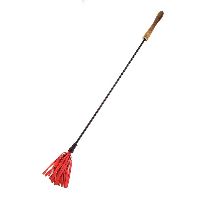 Leather Riding Crop with Rounded Wooden Handle Red (8181810036953)