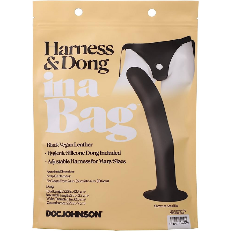 In a Bag Vegan Leather Silicone Harness and Dong - Black (8199289831641)