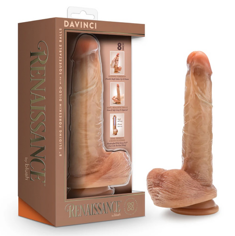 Renaissance - DaVinci - 8 Inch Sliding Foreskin Dildo with Squeezable Balls - Tan (8906703896793) (8906823368921)