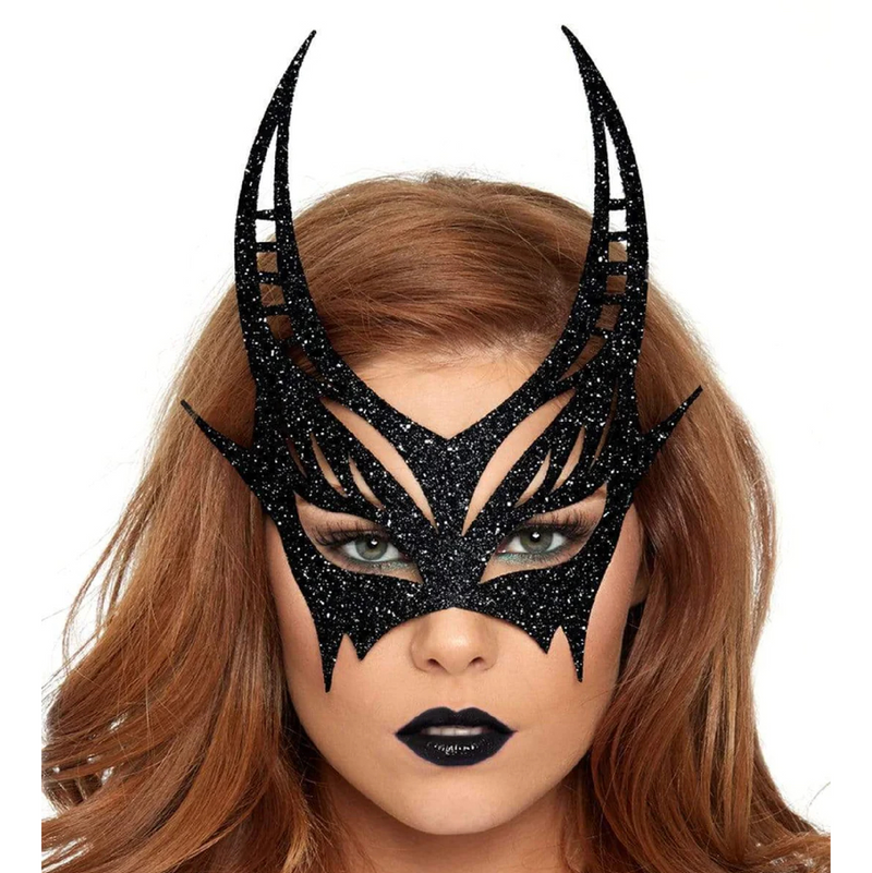 Glitter Die Cut Devil Masquerade Mask Black (8284401008857)