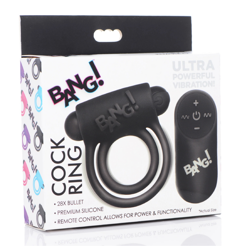 28X Remote Control Vibrating Cock Ring & Bullet - Black (8350306664665)