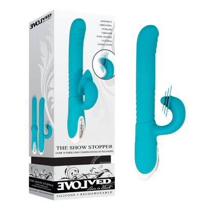 Show Stopper Rechargeable Silicone Dual Vibrator With Clitoral Stimulator - Teal (6670075494597)
