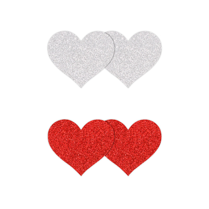 Pretty Pasties - Glitter Hearts - Red/Silver - 2 Pair (8189926080729)