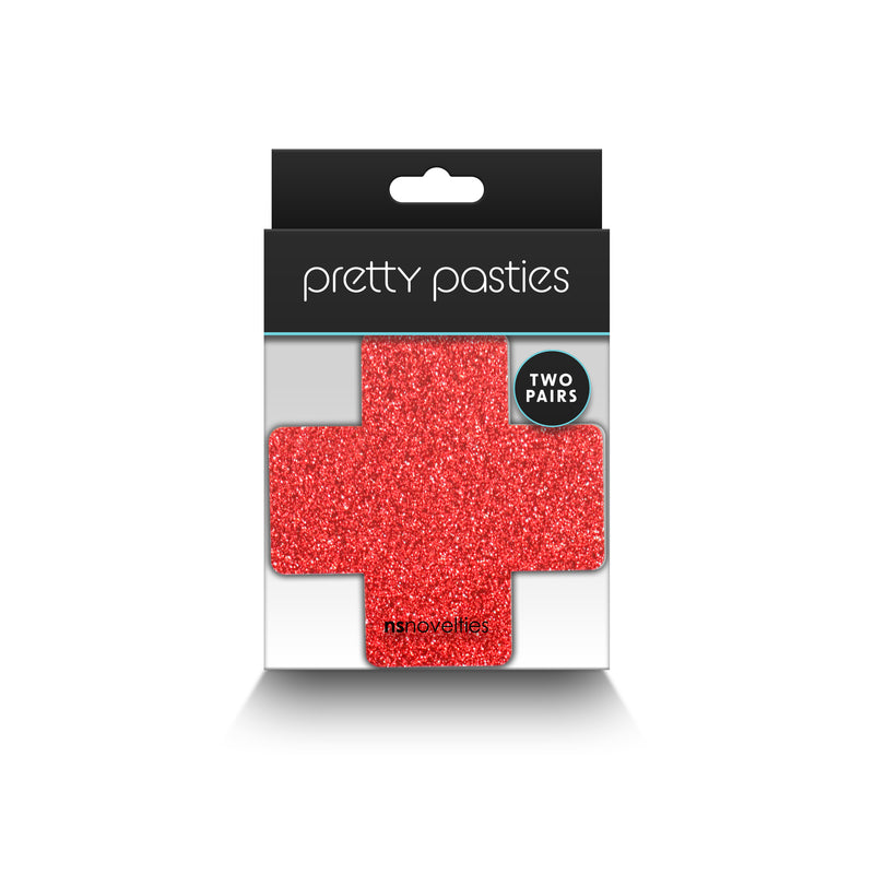 Pretty Pasties - Glitter Cross - Red/Silver - 2 Pair (8189926768857)