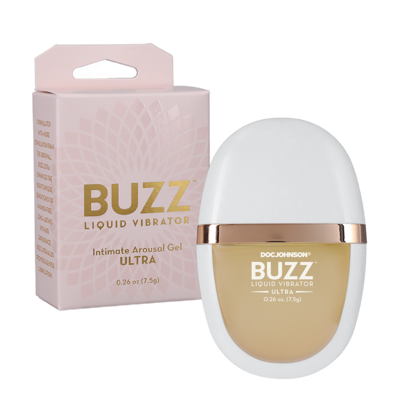 Buzz - Ultra Liquid Vibrator - Intimate Arousal Gel - 0.26 oz. - White, Gold (7626483237081)