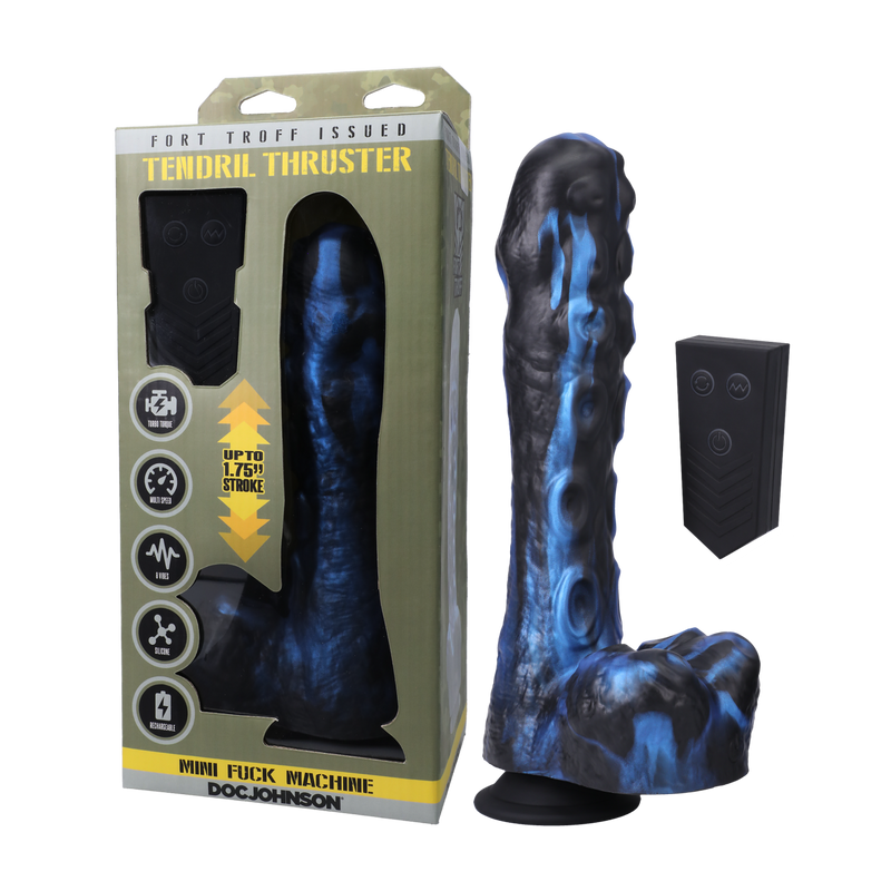 Fort Troff - Tendril Thruster - Mini Fuck Machine - Rechargeable Silicone with Remote - Blue, Black (8391038566617)