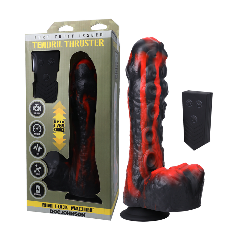 Fort Troff - Tendril Thruster - Mini Fuck Machine - Rechargeable Silicone with Remote - Red, Black (8391037255897)