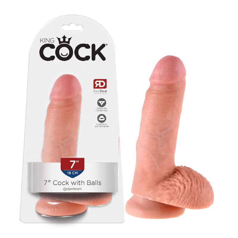 King Cock 7" Cock with Balls - Vanilla (7790951137497)