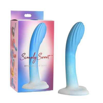 Simply Sweet Rippled Silicone Dildo - Blue/White (8189907599577)