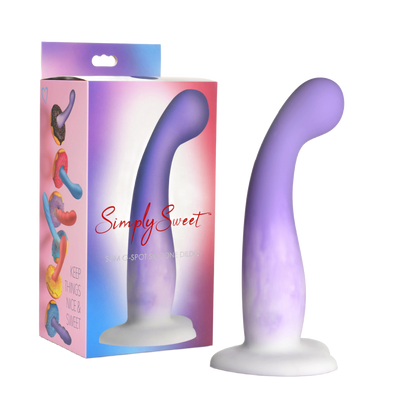 Simply Sweet Slim G-Spot Silicone Dildo - Purple/White (8189909008601)