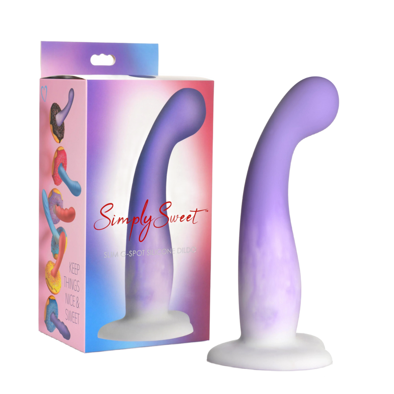 Simply Sweet Slim G-Spot Silicone Dildo - Purple/White (8189909008601)