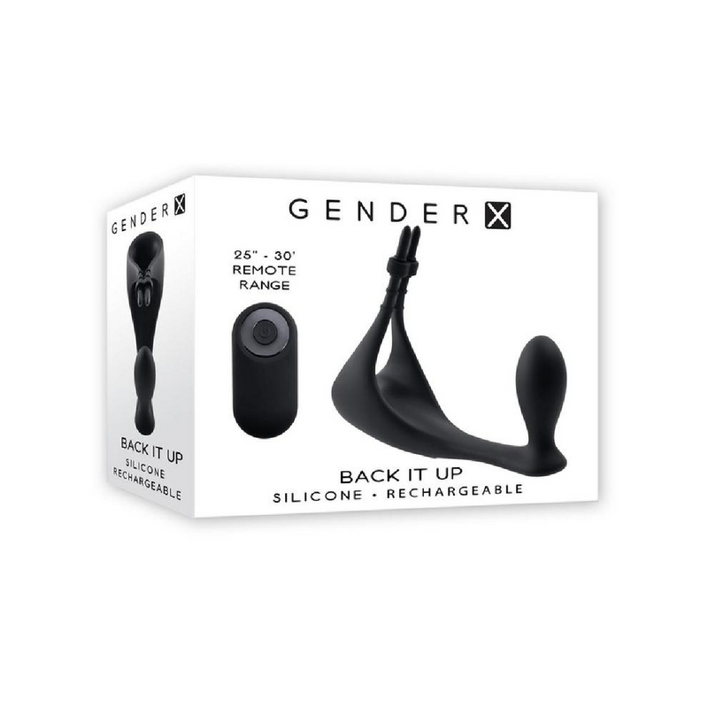 Back It Up Rechargeable Silicone Vibrating Butt Plug with Remote Control - Black (9070943961305)