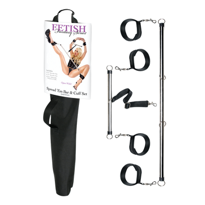 Fetish Fantasy Series Spread 'em Bar and Cuff Set - Silver/Black (6956062113989)