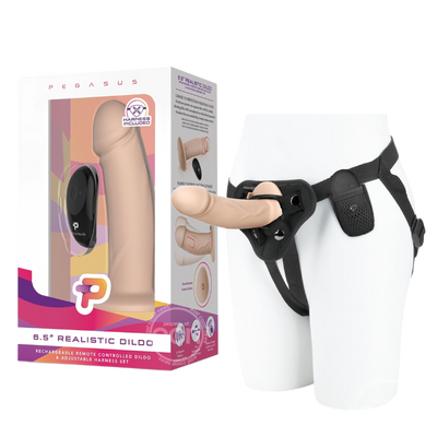 Pegasus Realistic Silicone Rechargeable Dildo with Remote Control and Adjustable Harness Set 6.5in - Vanilla (6935747494085)