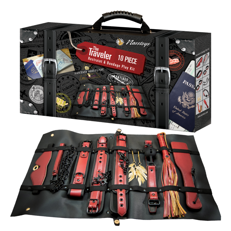 THE TRAVELER 10 PIECE RESTRAINTS & BONDAGE PLAY KIT-MAROON (6750269079749)