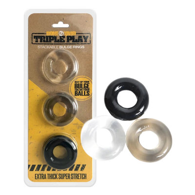 Boneyard Triple Play Stackable Bulge Cock Rings (set of 3) - Assorted Colors (8112196649177)