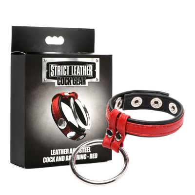 Cock Gear Leather And Steel Cock & Ball Ring - Red (8350857330905)