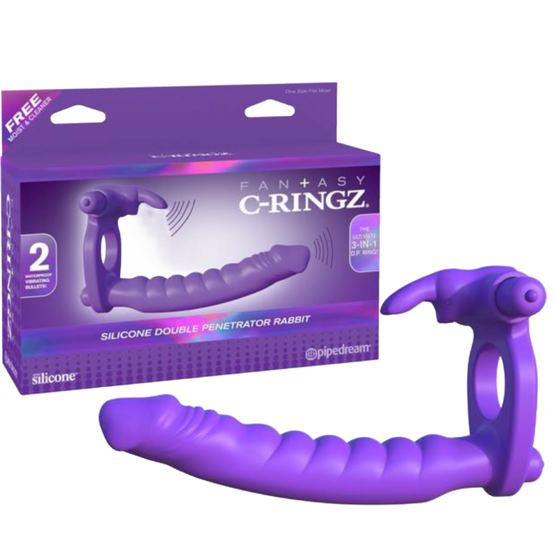 Fantasy C Ringz silicone Double Penetrator Rabbit Cockring Waterproof Purple (1492205797475)