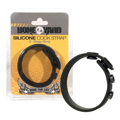 Boneyard Silicone Cock Strap 3-Snap Ring - Black (8112237445337)