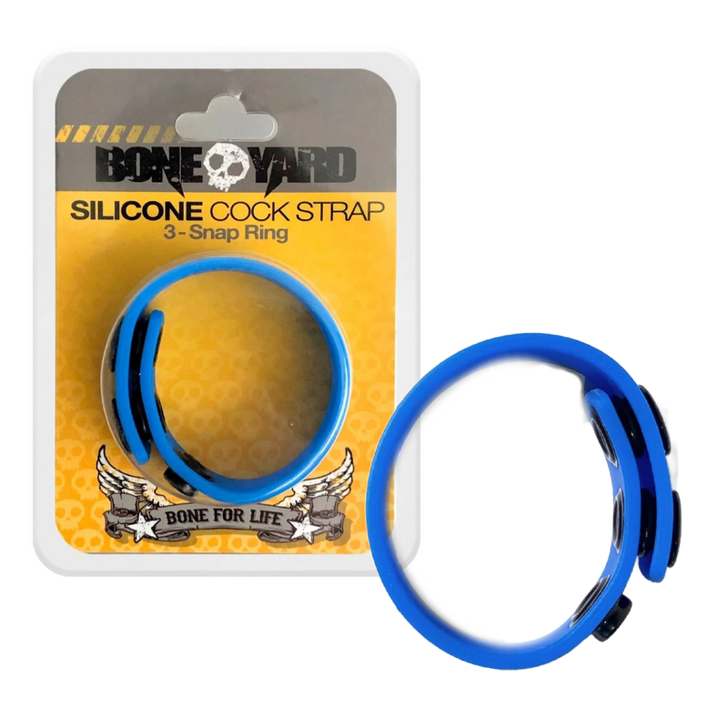 Boneyard Silicone Cock Strap 3-Snap Ring - Blue (8112204415193)