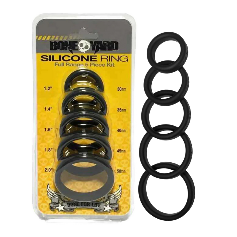 Boneyard Silicone Ring Cock Rings Full Range Kit (5 Piece Kit) - Black (8112133112025)