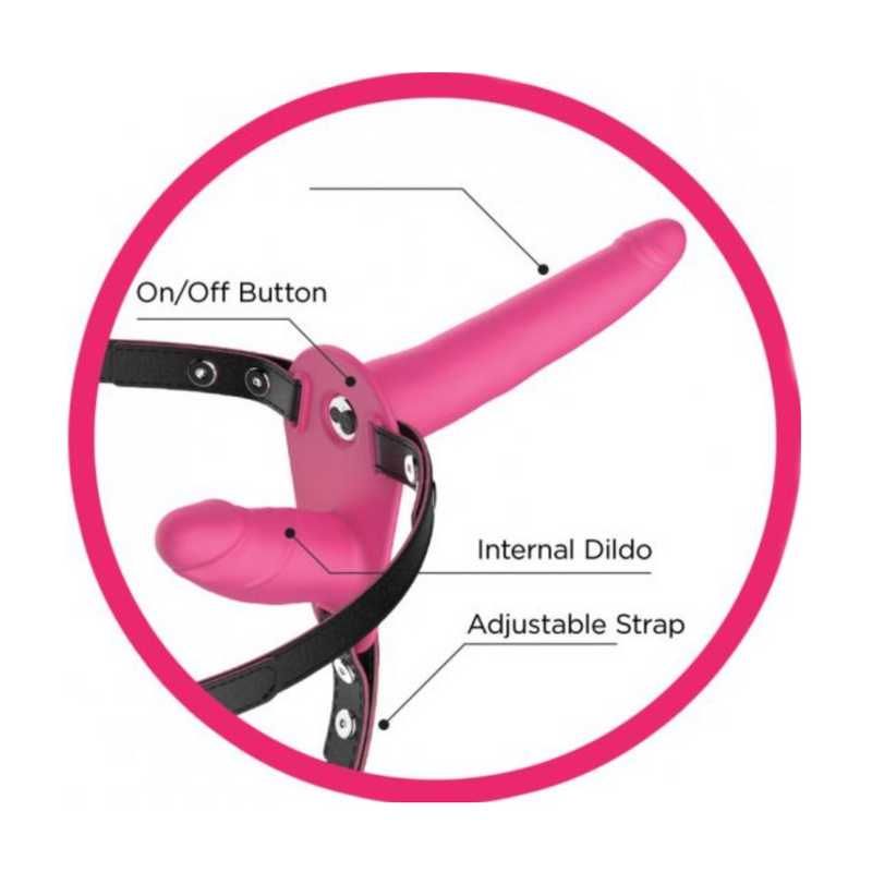 Sweet Sex Double Dickin Vibrating Silicone Double Dildo Strap-On - Pink/Black (9084385722585)