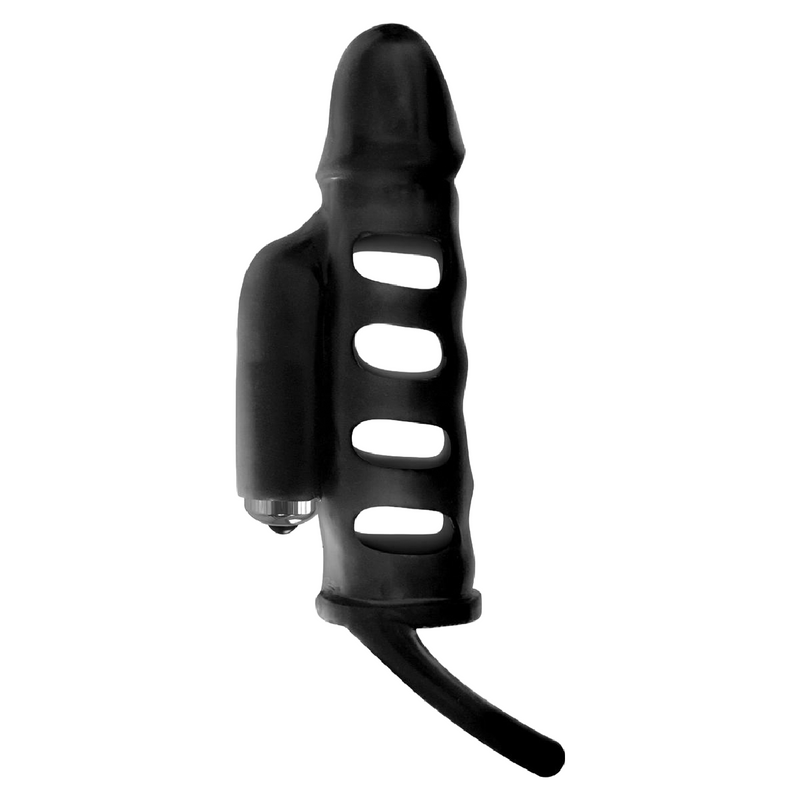 Wet Dreams Ram Rod Silicone Vibrating Penis Extender - Black (9084383232217)