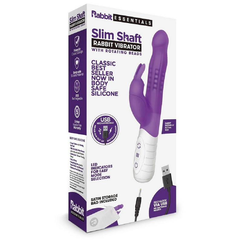 Rabbit Essentials Silicone Rechargeable Slim Shaft Rabbit Vibrator - Purple (9084346269913)