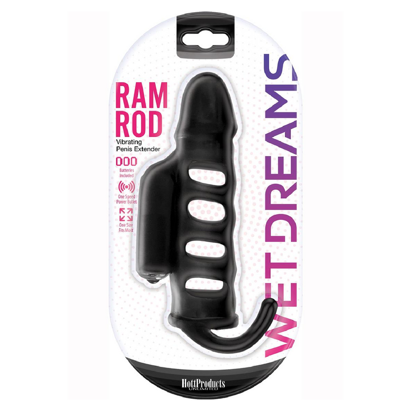 Wet Dreams Ram Rod Silicone Vibrating Penis Extender - Black (9084383232217)