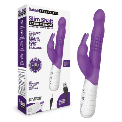 Rabbit Essentials Silicone Rechargeable Slim Shaft Rabbit Vibrator - Purple (9084346269913)