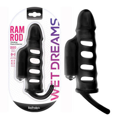 Wet Dreams Ram Rod Silicone Vibrating Penis Extender - Black (9084383232217)