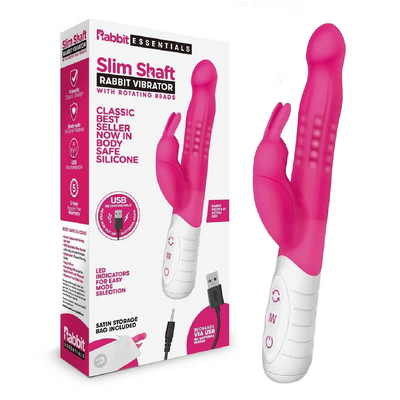 Rabbit Essentials Silicone Rechargeable Slim Shaft Rabbit Vibrator - Hot Pink (9084348039385)