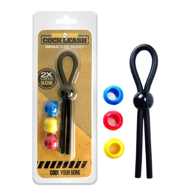 Boneyard Single Slide Cock Leash 2X Stretch Silicone - Black and Multicolor (8112130982105)