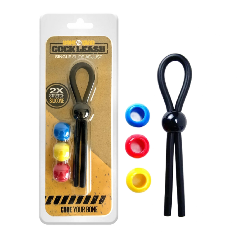 Boneyard Single Slide Cock Leash 2X Stretch Silicone - Black and Multicolor (8112130982105)