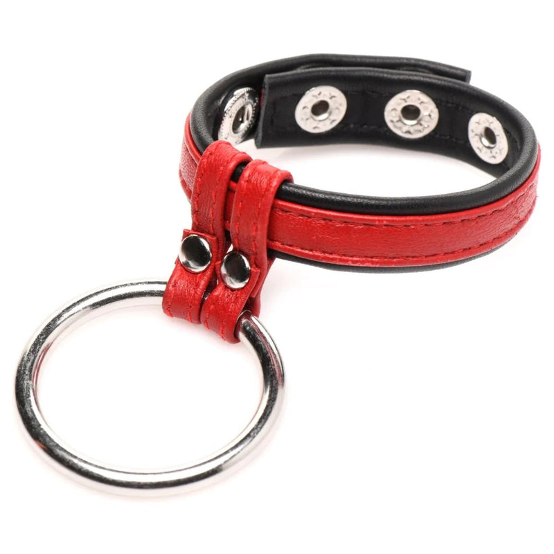 Cock Gear Leather And Steel Cock & Ball Ring - Red (8350857330905)