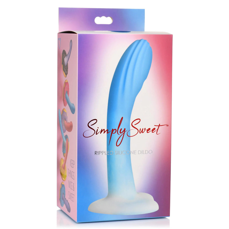 Simply Sweet Rippled Silicone Dildo - Blue/White (8189907599577)