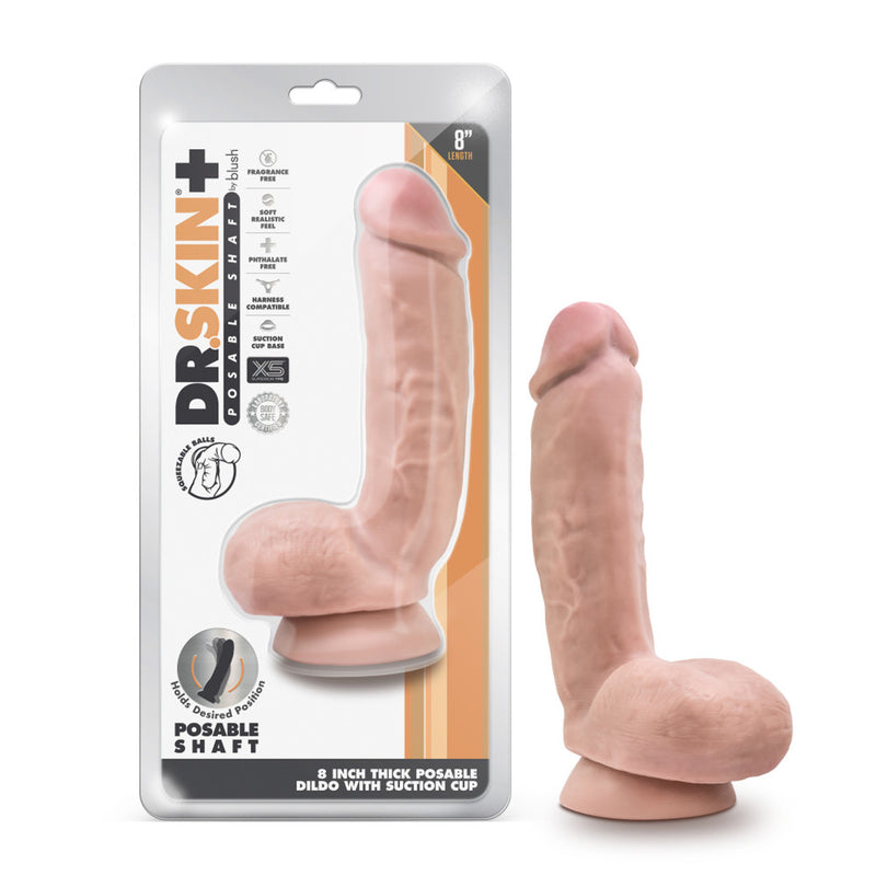 Dr. Skin Plus - 8 Inch Thick Poseable Dildo With Squeezable Balls - Vanilla (8400816799961)