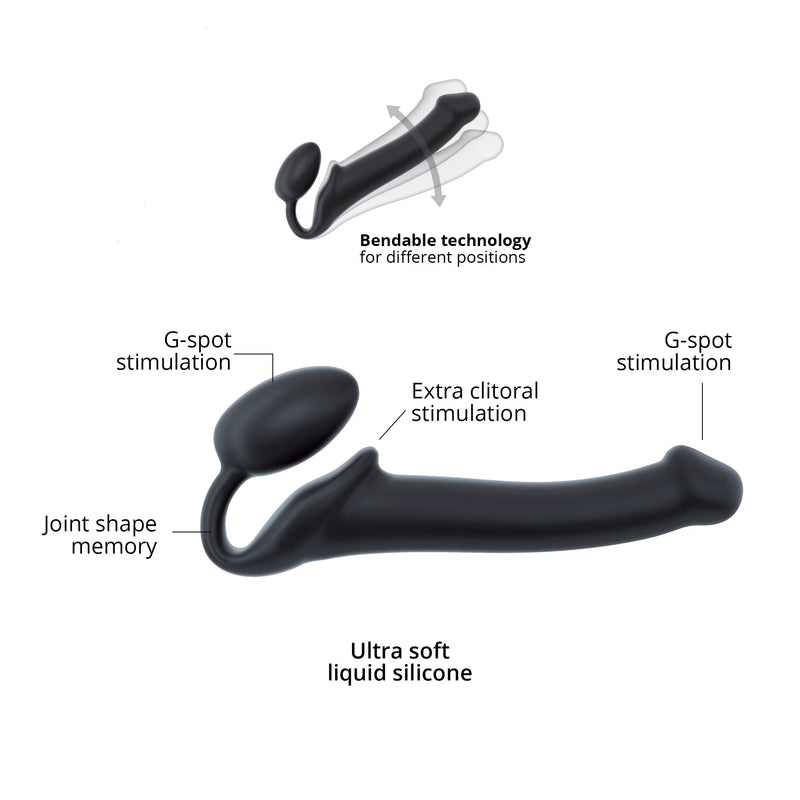 Strap on Me -  Semi-Realistic Bendable Strap-On Medium - Black (8099315450073)