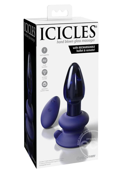 Icicles No. 85 Rechargeable Glass Tapered Plug with Remote Control - Blue (7541697183961)