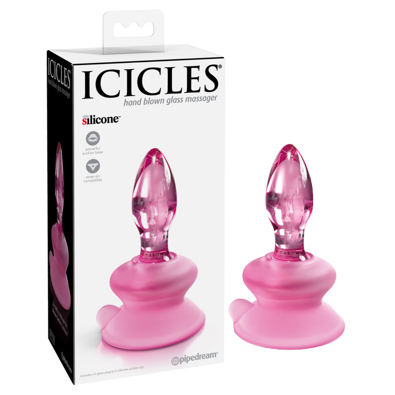 Icicles No. 90 Glass Anal Plug with Bendable Silicone Suction Cup - Pink (7791051735257)