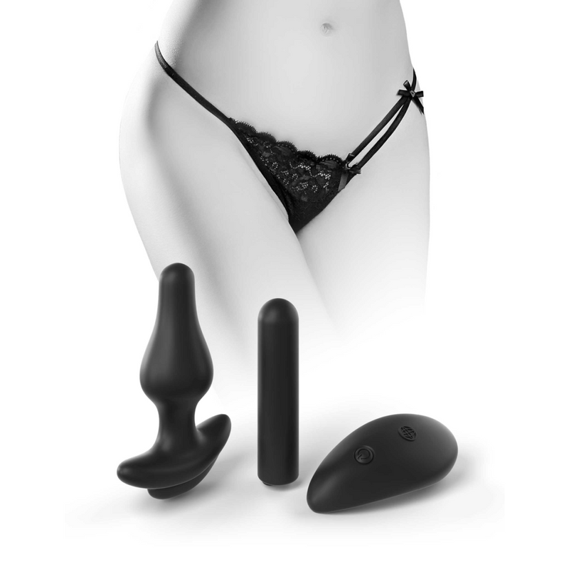 Hookup Panties Silicone Rechargeable Bowtie Bikini Panty Vibe with Remote Control- SM/LG - Black (7796209516761) (7796354253017)