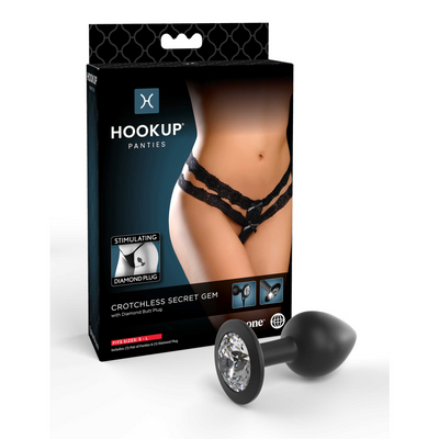 Hookup Panties Crotchless Secret Gem - SM/LG - Black (7796639498457)